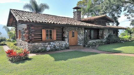 Charming Stone and Wood Cabin Surrounded by Lush Greenery