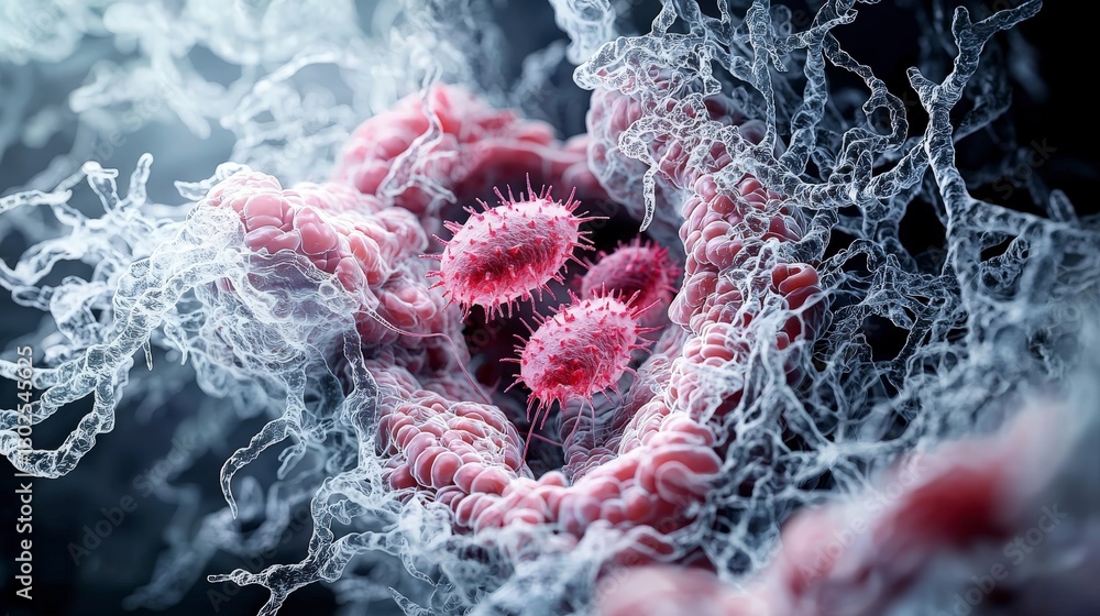 Aufkleber microbial activity in the intestinal tract scientific visualization digital art abstract environment