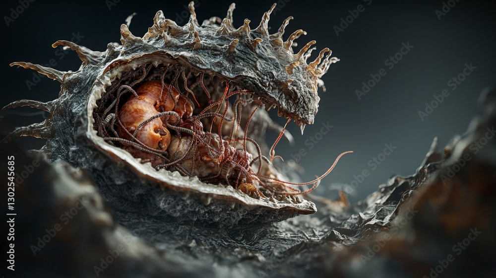Aufkleber macro view of host organism's interaction with parasitic worms a sci-fi biological concept illustrat
