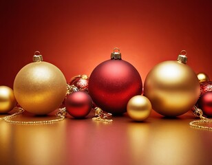 A festive arrangement of red, gold, and shimmering ornaments, capturing the joy of the holiday season.