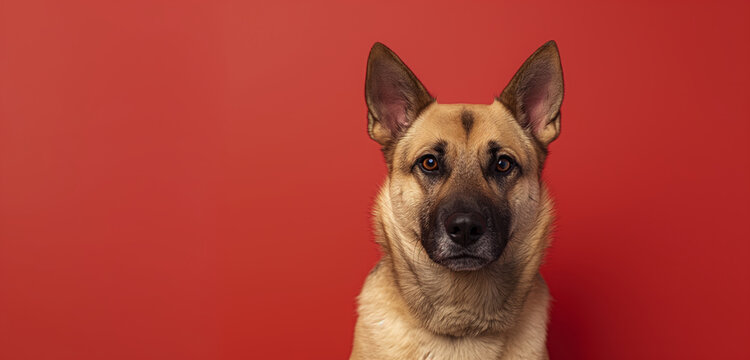 Norwegian Buhund dog on minimalistic colorful background with Copy Space. Perfect for banners, veterinary ads, pet food promotions, and minimalist designs.