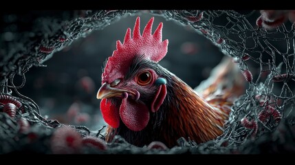Intriguing encounter worms and chicken interaction farm setting digital art macro view biological concept