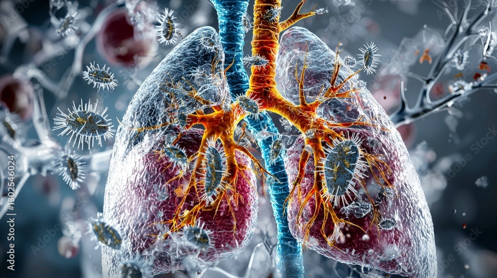 Aufkleber Detailed digital art of human lungs in a laboratory setting for biological analysis in medical science