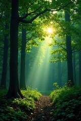 Calming effect of blending forest leaves with dark sky, tree, woods, nature