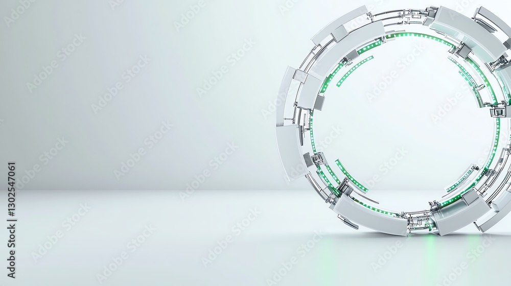 Poster futuristic circular structure with neon accents on minimalist background, representing advanced tech