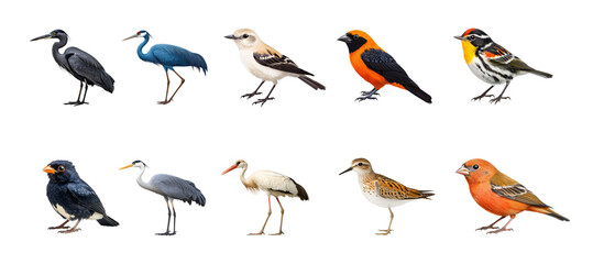 Various bird species displayed in a row