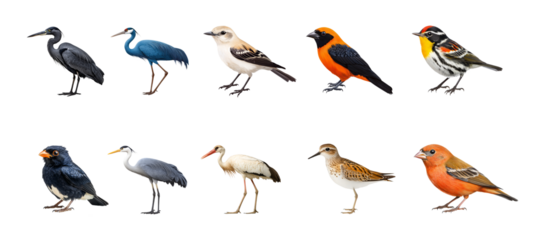 Various bird species displayed in a row