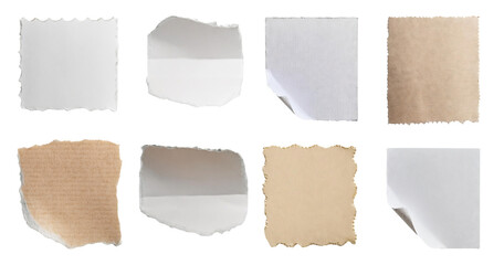 Various Textured Square Papers with Unique Edges and Colors, Bundle Set Collection, Isolated on Transparent Background