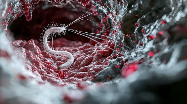Digital illustration of enterobius vermicularis insights into the human intestine's microscopic world