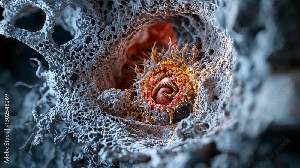 Poster exploring lungworms in feline lungs close-up view scientific study microenvironment detailed observa