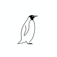 Fototapeta premium Sketch of a charming penguin standing gracefully against a clean white background with copy space