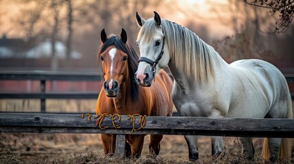 Healthy horse comparison stable environment animal photography natural setting side view wellness concept