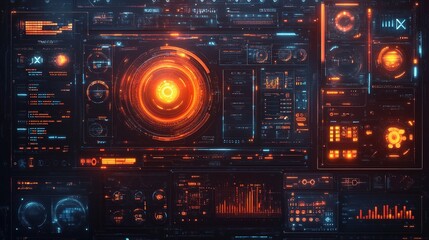 Obraz premium Futuristic digital interface with vector graphics, UI elements, and tech-savvy design for GUI, UI, UX, KIT.