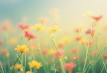 dreamy  flower background with glimmering sunlight and prismatic sparkle in a magical meadow, adorable, cute and relax