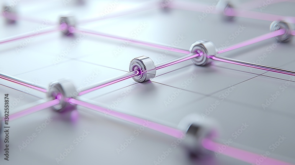 Aufkleber futuristic network grid with glowing pink lines and nodes, representing modern digital communication