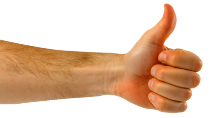Thumbs Up Gesture: A detailed close-up of a hand displaying a thumbs-up gesture, conveying approval, agreement, or encouragement