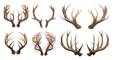 Various Antlers Displayed in a Creative Arrangement and Shapes, Bundle Set Collection, Isolated on Transparent Background