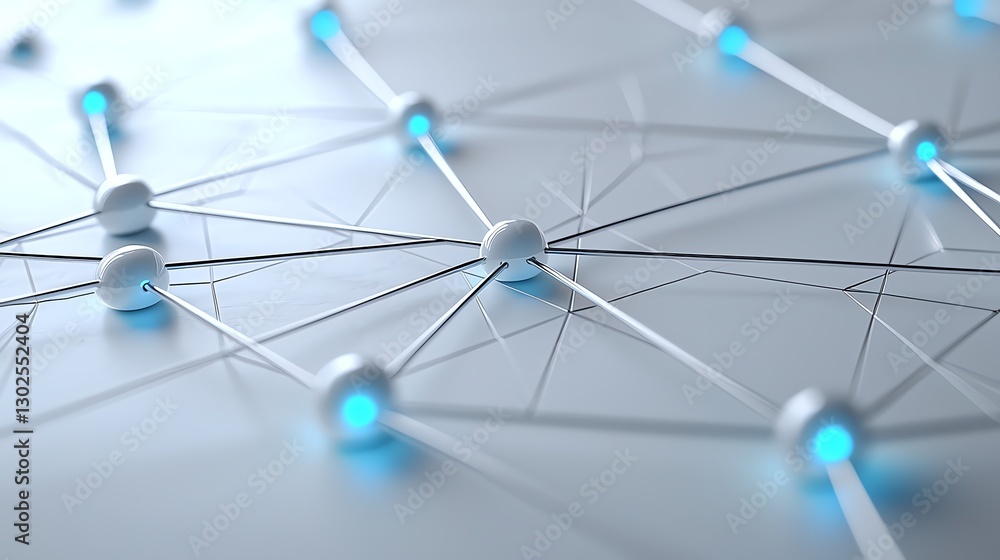 Poster futuristic network with glowing nodes and connections, representing digital communication and connec