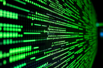 Green coding screen digital programming background cyber security data encryption hacker interface futuristic technology software development computer matrix effect photorealistic coding aesthetic