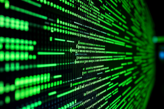 Green coding screen digital programming background cyber security data encryption hacker interface futuristic technology software development computer matrix effect photorealistic coding aesthetic - Powered by Adobe