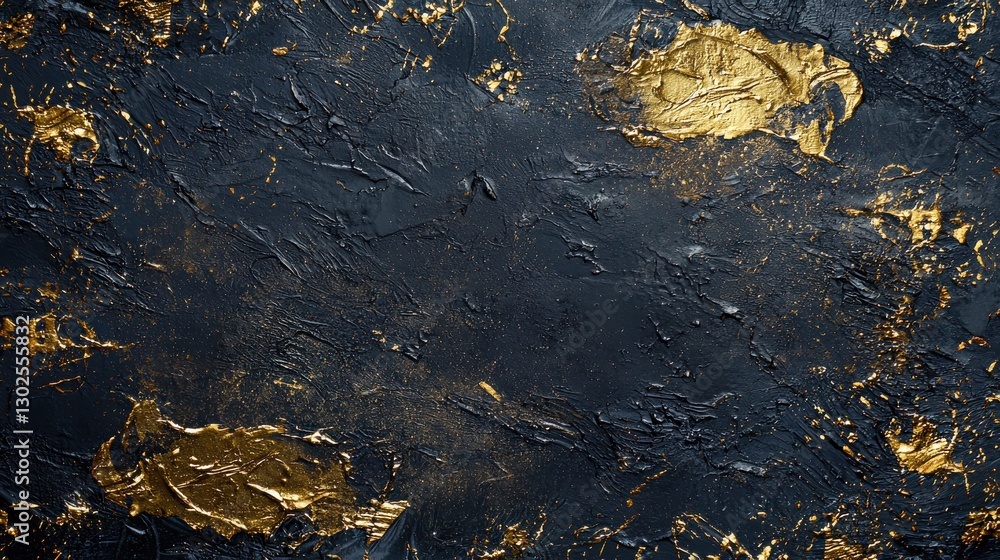 Poster textured abstract background featuring golden elements on a black surface with rich layers and varia
