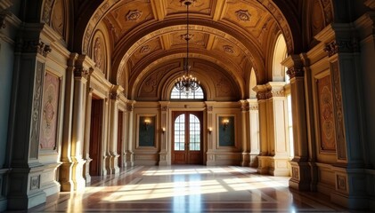 Grandiose entrance with a high ceiling and ornate details, barrel vault, ornate details