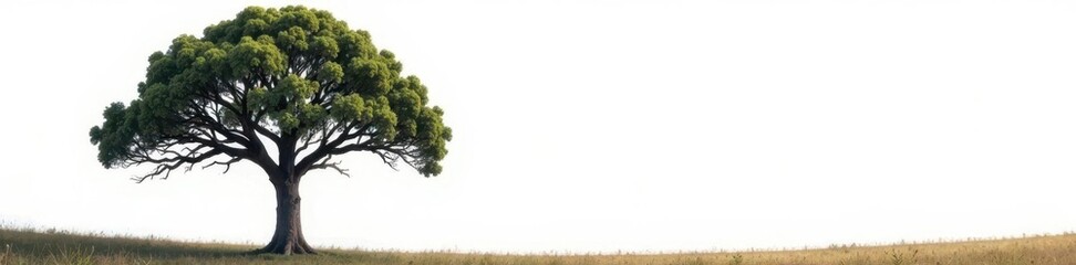 Large solitary tree against empty white space, woods, landscape, branches