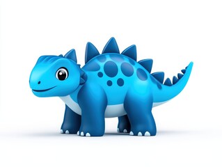 Fototapeta premium Cute blue dinosaur toy with spikes, set against a simple white background