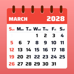 Elegant March 2028 calendar with a contemporary layout. Great for planning appointments, organizing deadlines, and keeping track of monthly tasks