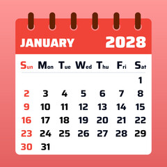 Modern January 2028 calendar with a sleek and minimalist design. Perfect for planning the new year, managing schedules, and organizing tasks efficiently.