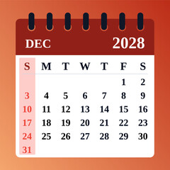 Festive and elegant December 2028 calendar. Ideal for planning holiday celebrations, scheduling year-end tasks, and organizing special events