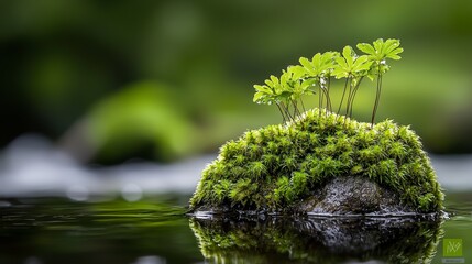 Fototapeta premium Exploring emerald moss colonies in a tranquil stream nature study forest close-up botanical research
