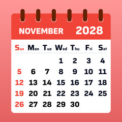 Minimalist November 2028 calendar with a polished and user-friendly layout. Designed for business professionals, students, and daily organizers
