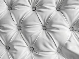 Close-up view of a luxurious white tufted leather surface with detailed stitching and buttons, ideal for interior design