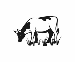 Simple Line Art Illustration of a Cow Grazing in a Field