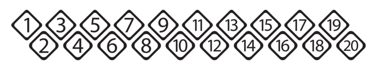 Bullet Points icon set in line style, Set of 1-20 numbers simple black symbol sign for apps, UI, and website, vector illustration.