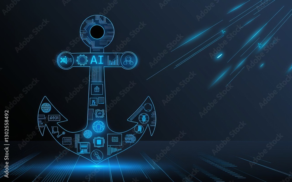 Poster digital anchor of ai: an artistic representation of an anchor symbolizing the stability and groundin