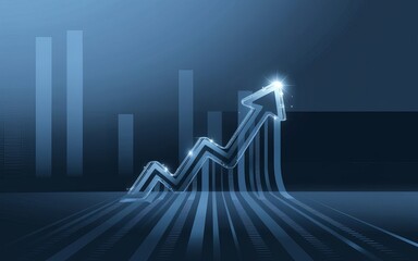Growth Trajectory: A vibrant arrow pointing upwards, set against an abstract backdrop of bar graphs, symbolizes the concept of expansion and business success. 
