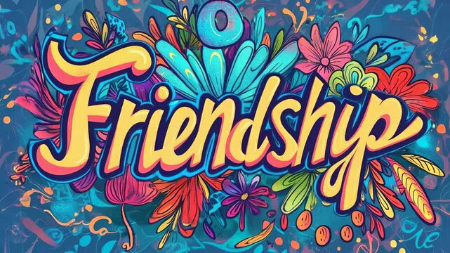 Bright inscription &ldquo;Friendship&rdquo; in colourful colours. Concept of international friendship day, close relationship of mutual trust, regulation and obtaining results.
