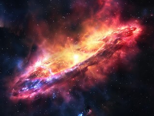 Obraz premium Vibrant cosmic explosion showcasing swirling colors and stellar formations in a vast galaxy, evoking wonder
