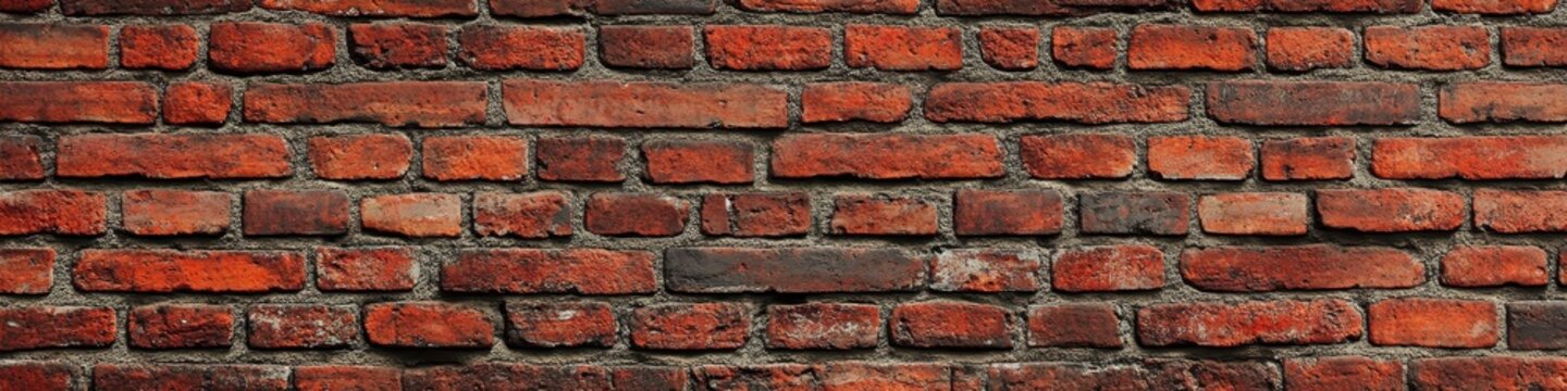 Panoramic View of a Red Brick Wall: Scenic Large-Size Brick Facade in Frontend Perspective