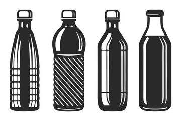 set of Milk Bottle Silhouette vector illustration