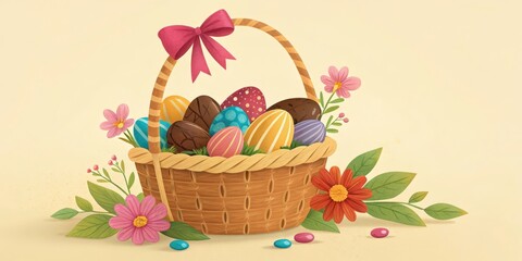 a beautifully decorated Easter basket filled with colorful eggs and flowers, capturing the spirit of the holiday season