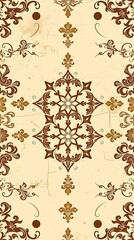 Fototapeta premium A Stylized Background Texture Featuring Intricate Patterns And Designs, Employing A Vintage Style, Using A Muted Color Palette Of Beige, Brown, And Cream, Creating A Distressed Look .