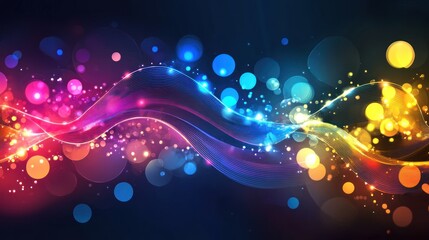 Abstract colorful wave with bokeh lights.