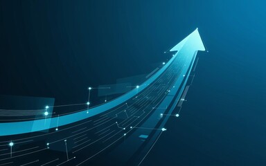 Ascending Arrow: A dynamic visual representation of progress and growth, with a vibrant, glowing arrow soaring upwards against a deep blue background. Capturing forward motion, development.