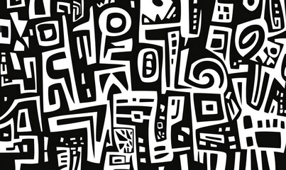 Abstract Black and White Patterns with Geometric Shapes and Lines