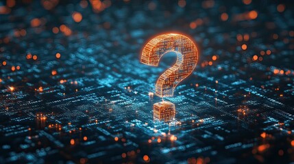 Glowing Binary Code Question Mark: Futuristic Tech Problem-Solving & Data Analysis Innovation
