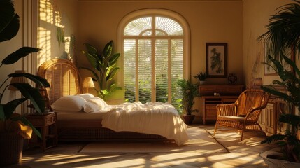 Cozy and Bright Bedroom with Natural Light and Green Plants