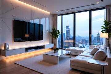 Futuristic Smart Living Room with High-Tech Elegance